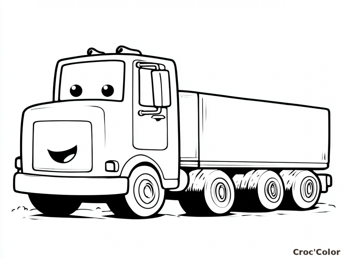 Coloriage Camion Facile Maternelle - Dessin Grand Camion Remorque à Imprimer Gratuit
