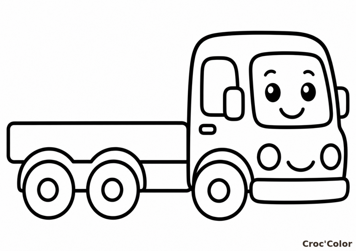 Coloriage Camion Facile Maternelle - Dessin Petit Camion Kawaii à Imprimer Gratuit