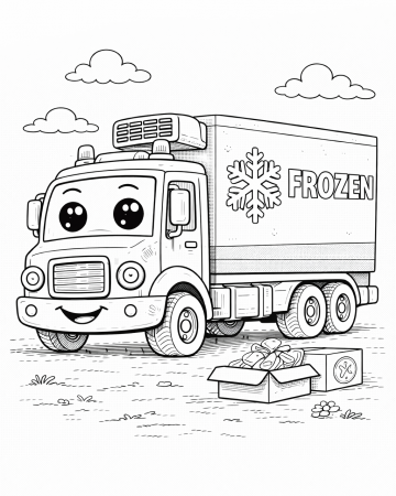Coloriage Camion Frigorifique Facile - Dessin Camion de Livraison Maternelle à Imprimer Gratuit