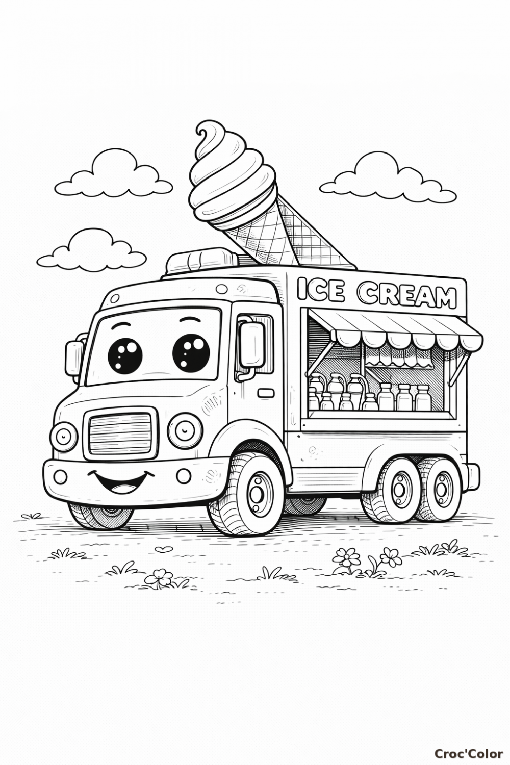 Coloriage Camion de Glaces Rigolo : Dessin Gourmand à Imprimer