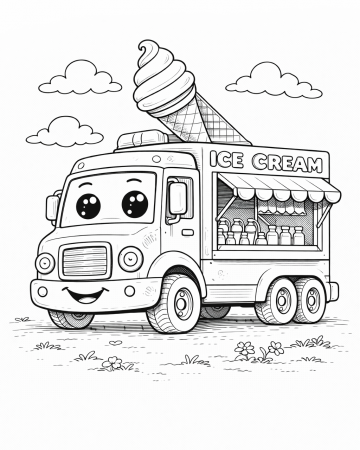 Coloriage Camion de Glaces Rigolo : Dessin Gourmand à Imprimer