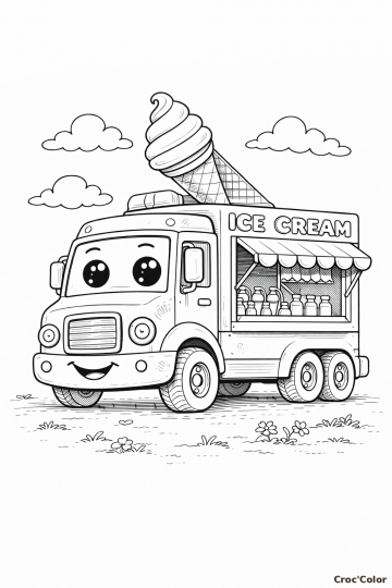 Coloriage Camion de Glaces Rigolo : Dessin Gourmand à Imprimer