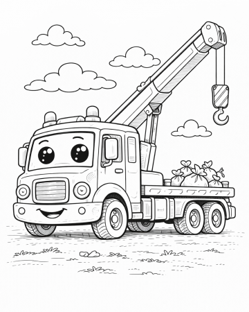 Coloriage Camion Grue Facile - Dessin Camion de Chantier Maternelle à Imprimer Gratuit