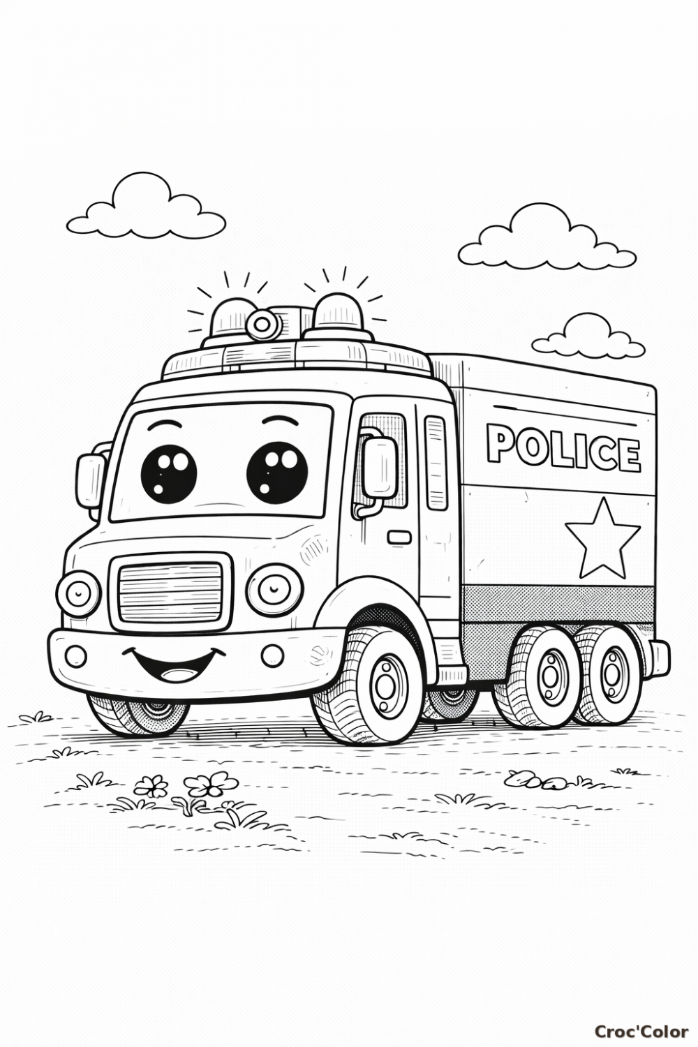 Coloriage Camion Police Facile Maternelle - Dessin Camion Police Rigolo à Imprimer Gratuit