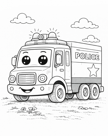 Coloriage Camion Police Facile Maternelle - Dessin Camion Police Rigolo à Imprimer Gratuit