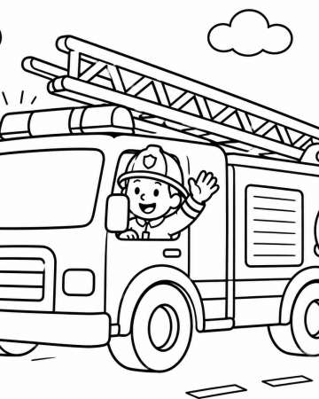 Coloriage Camion de Pompier de Ville - Dessin Pompier au Volant Facile à Imprimer Gratuit