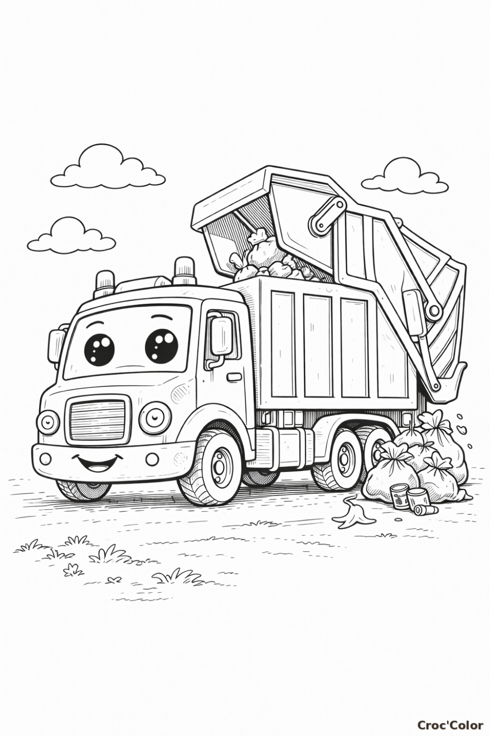 Coloriage Camion Poubelle Facile - Dessin Camion de Recyclage Maternelle à Imprimer Gratuit