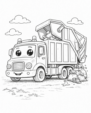 Coloriage Camion Poubelle Facile - Dessin Camion de Recyclage Maternelle à Imprimer Gratuit