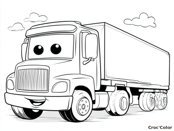 Coloriage Camion Semi-Remorque Facile Maternelle - Dessin Grand Camion Souriant, Cabine et Roues à Imprimer Gratuit