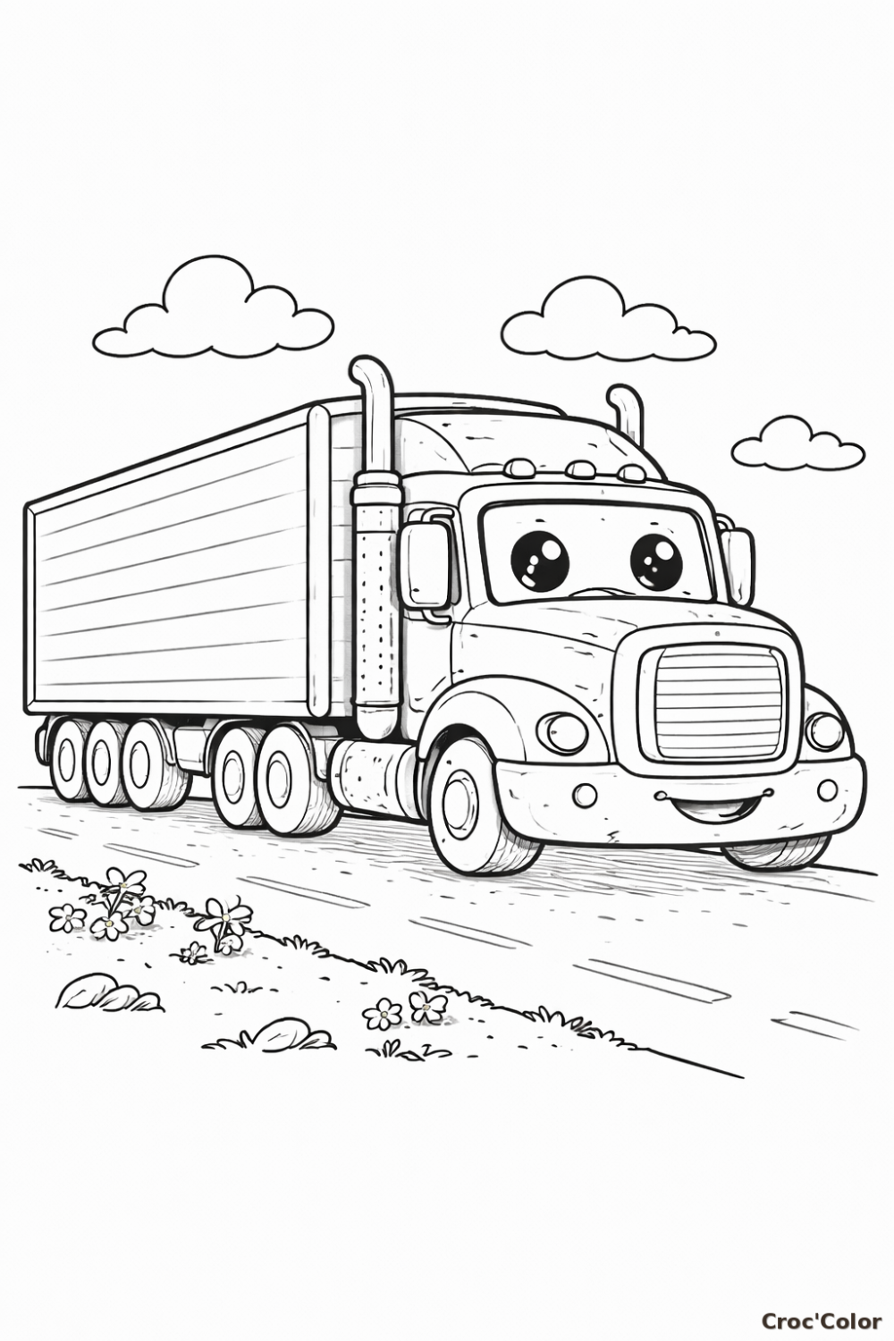 Coloriage Camion Semi-Remorque Rigolo : Dessin de Poids Lourd à Imprimer