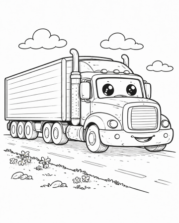 Coloriage Camion Semi-Remorque Rigolo : Dessin de Poids Lourd à Imprimer