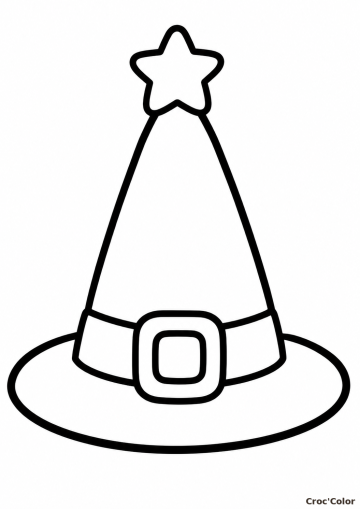 Coloriage Chapeau de Sorcière Facile Maternelle – Dessin Chapeau Pointu, Étoile, Boucle et Halloween à Imprimer Gratuit