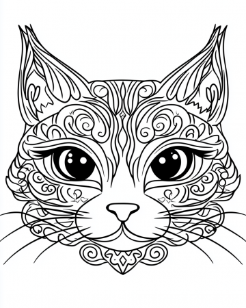 Coloriage Chat Mandala Difficile - Dessin Tête de Chat Zentangle à Imprimer Gratuit