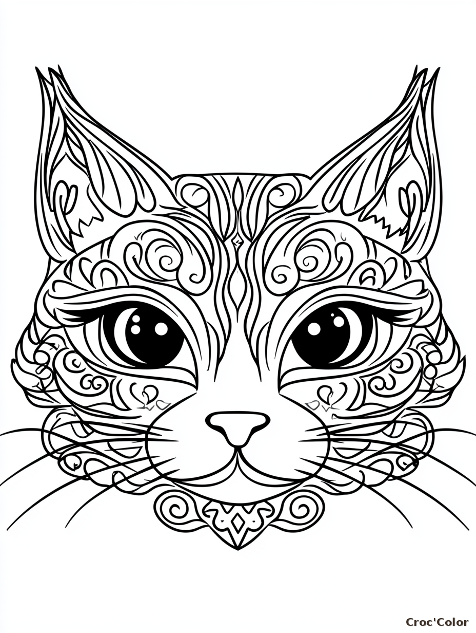Coloriage Chat Mandala Difficile - Dessin Tête de Chat Zentangle à Imprimer Gratuit