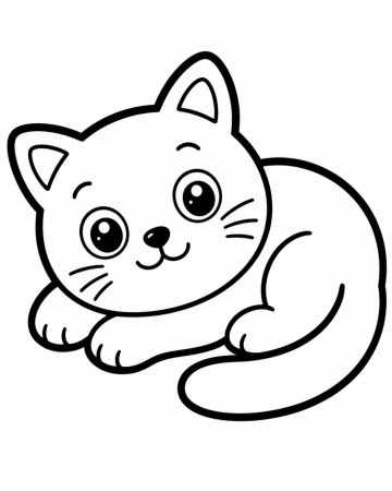 Coloriage Chat Facile Maternelle - Dessin Petit Chaton Mignon à Imprimer Gratuit