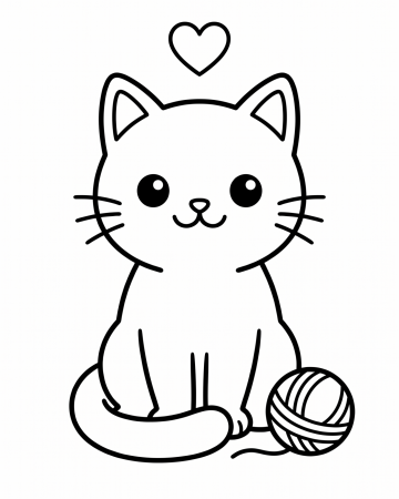 Coloriage Chat Mignon Facile - Dessin Chatton Maternelle avec Pelote à Imprimer