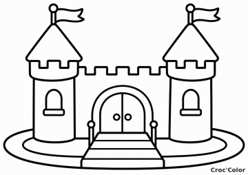 Coloriage Château Fort Facile Maternelle - Dessin Château de Moyen Âge, Tours et Pont-Levis à Imprimer Gratuit