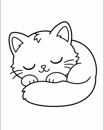 Coloriage Chaton Mignon Endormi Facile - Dessin Chat Kawaii à Imprimer