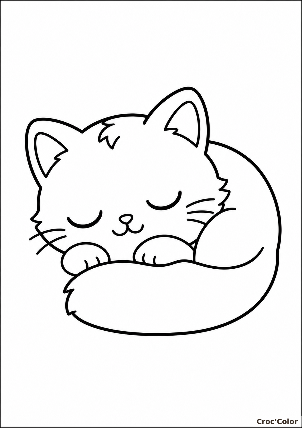 Coloriage Chaton Mignon Endormi Facile - Dessin Chat Kawaii à Imprimer