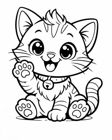 Coloriage Chaton Mignon avec Clochette : Dessin Kawaii à Imprimer Gratuit