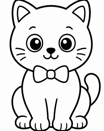 Coloriage Chaton Mignon Maternelle - Dessin Chat Facile avec Nœud Papillon à Imprimer Gratuit