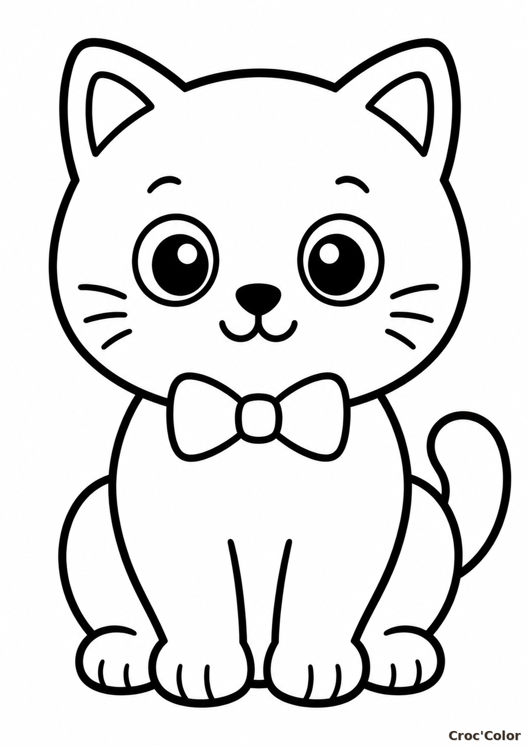 Coloriage Chaton Mignon Maternelle - Dessin Chat Facile avec Nœud Papillon à Imprimer Gratuit