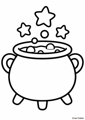 Coloriage Chaudron Magique Facile Maternelle – Dessin Chaudron de Sorcière, Potion, Étoiles et Bulles d&rsquo;Halloween à Imprimer Gratuit