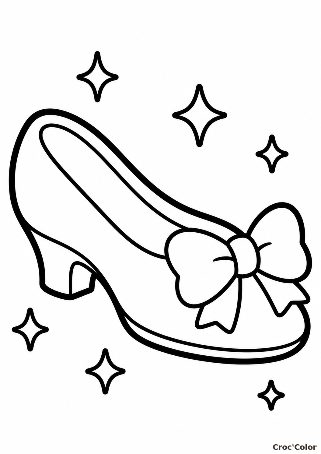 Coloriage Chaussure de Princesse Facile Maternelle - Dessin Chaussure à Talon, Noeud et Étoiles Magiques à Imprimer Gratuit