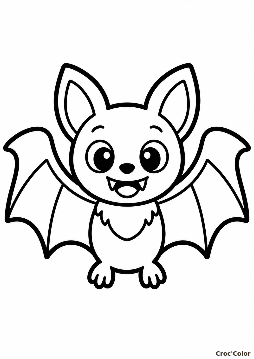 Coloriage Chauve-Souris Kawaii Facile Maternelle - Dessin Petite Chauve-Souris Rigolote, Ailes et Halloween à Imprimer Gratuit