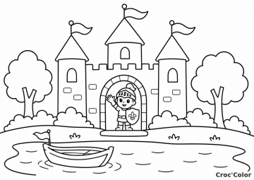 Coloriage Chevalier et Château Facile - Dessin Petit Chevalier Maternelle à Imprimer Gratuit