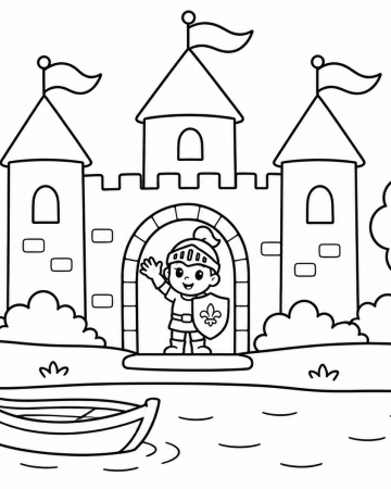 Coloriage Chevalier et Château Facile - Dessin Petit Chevalier Maternelle à Imprimer Gratuit
