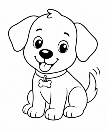 Coloriage Petit Chien Mignon Facile - Premier Dessin Chiot à Imprimer