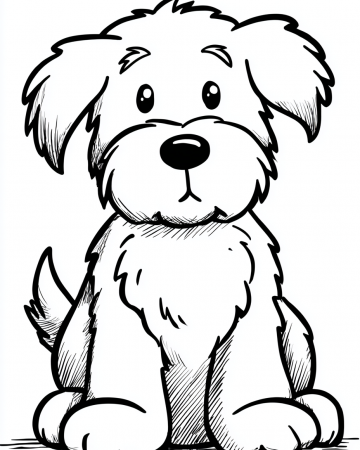 Coloriage Chien Facile Maternelle - Dessin Chiot Poilu Tout Doux à Imprimer Gratuit