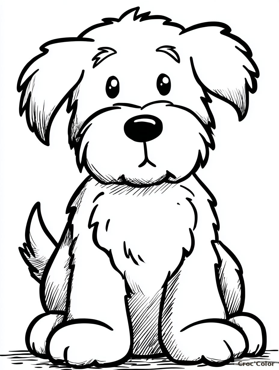 Coloriage Chien Facile Maternelle - Dessin Chiot Poilu Tout Doux à Imprimer Gratuit