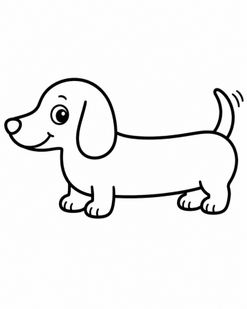 Coloriage Chien Teckel Mignon Maternelle - Dessin Chiot Basset Facile à Imprimer Gratuit