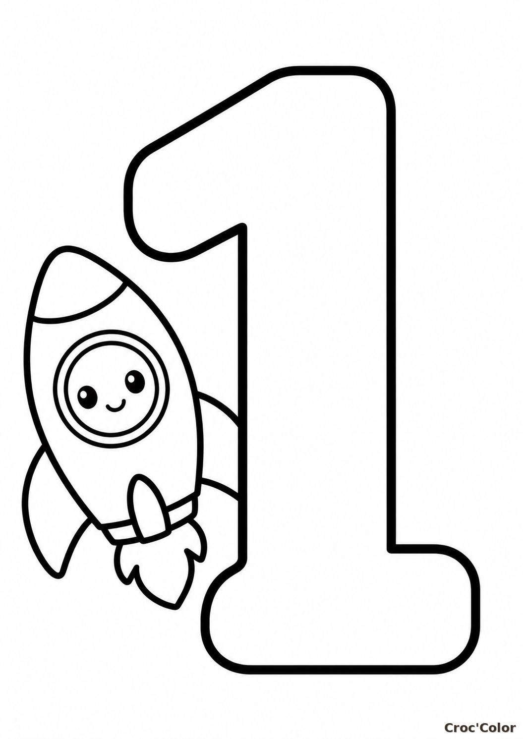 Coloriage Chiffre 1 Facile Maternelle - Dessin Chiffre Un et Fusée à Imprimer