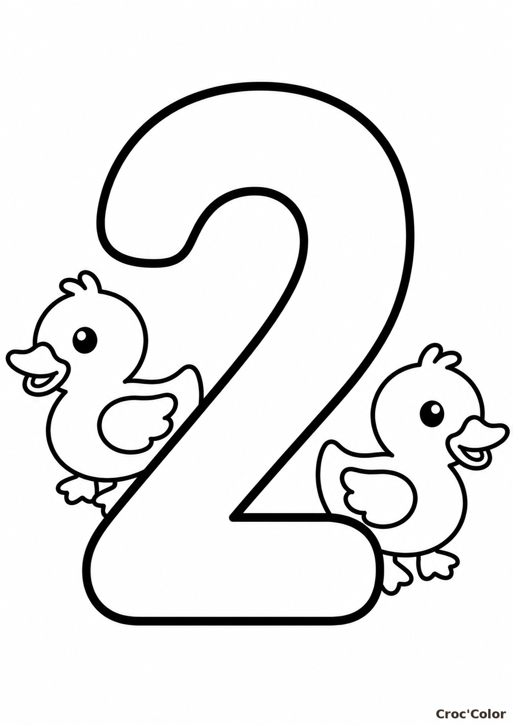 Coloriage Chiffre 2 Facile Maternelle - Dessin Chiffre Deux et Canards à Imprimer