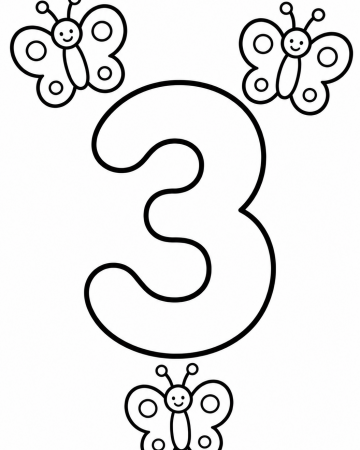 Coloriage Chiffre 3 Facile Maternelle - Dessin Chiffre Trois et Papillons à Imprimer
