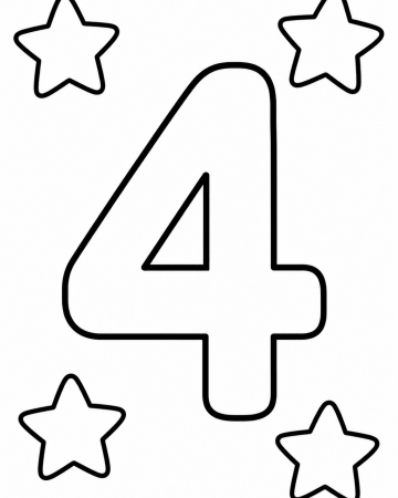 Coloriage Chiffre 4 Facile Maternelle - Dessin Chiffre Quatre et Étoiles à Imprimer
