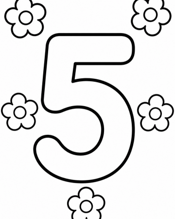 Coloriage Chiffre 5 Facile Maternelle - Dessin Chiffre Cinq et Fleurs à Imprimer