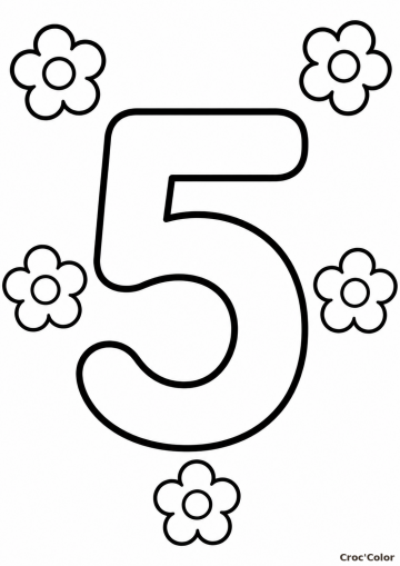 Coloriage Chiffre 5 Facile Maternelle - Dessin Chiffre Cinq et Fleurs à Imprimer