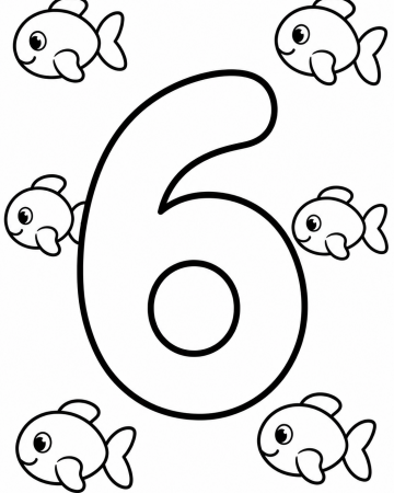 Coloriage Chiffre 6 Facile Maternelle - Dessin Chiffre Six et Poissons à Imprimer