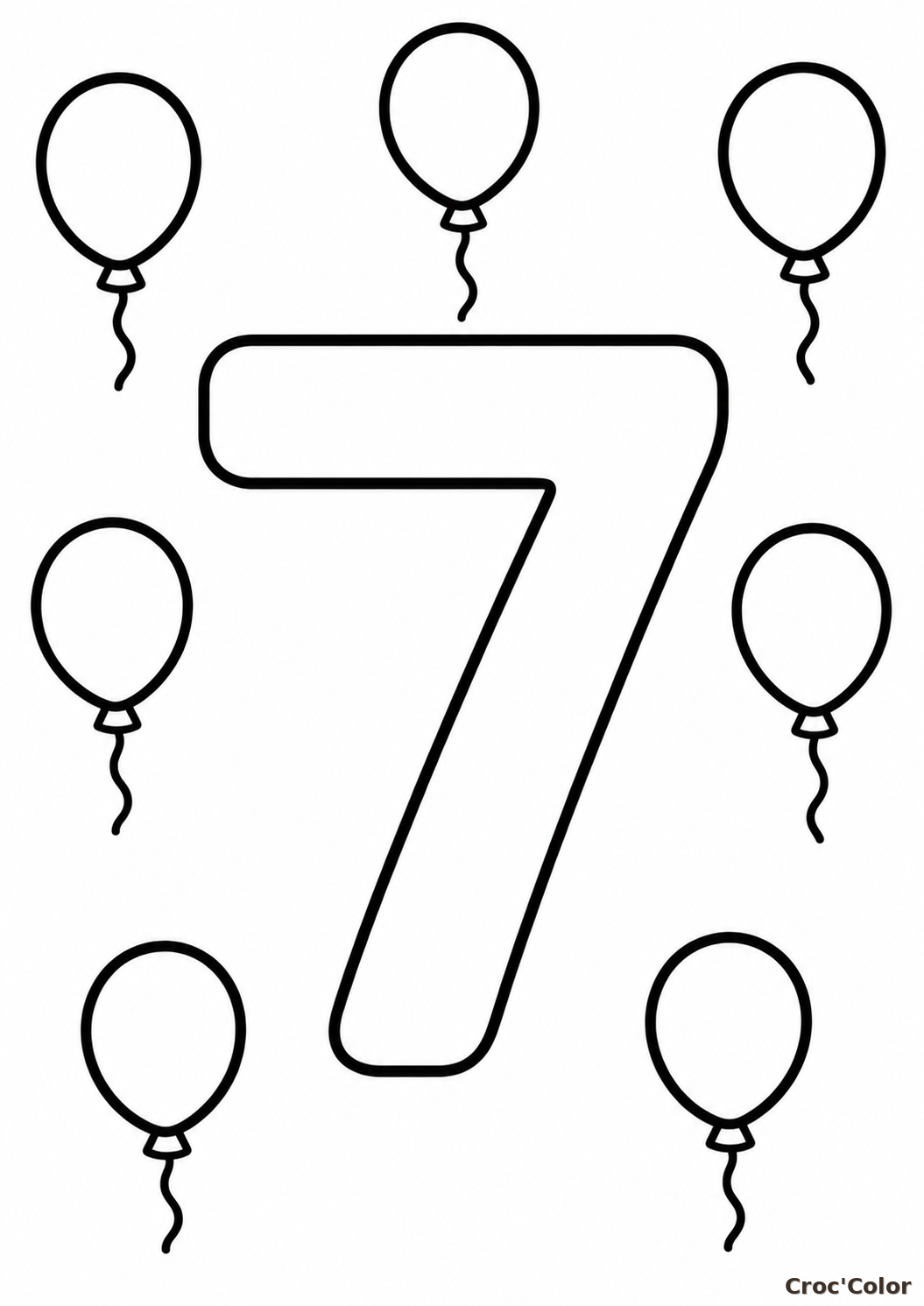 Coloriage Chiffre 7 Facile Maternelle - Dessin Chiffre Sept et Ballons à Imprimer