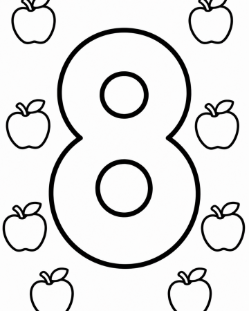 Coloriage Chiffre 8 Facile Maternelle - Dessin Chiffre Huit et Pommes à Imprimer
