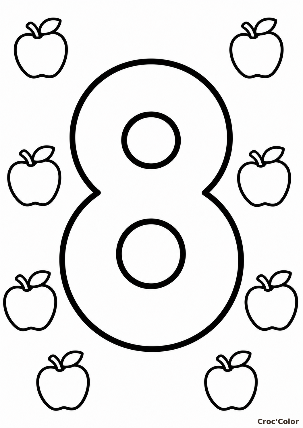 Coloriage Chiffre 8 Facile Maternelle - Dessin Chiffre Huit et Pommes à Imprimer