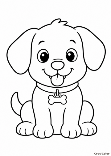 Coloriage Chiot Mignon Facile pour Maternelle - Dessin Chien Kawaii à Imprimer