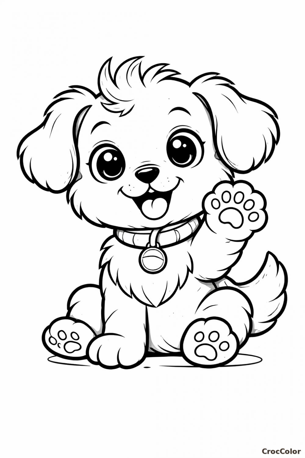Coloriage Chiot Mignon qui fait Coucou : Dessin Animaux à Imprimer