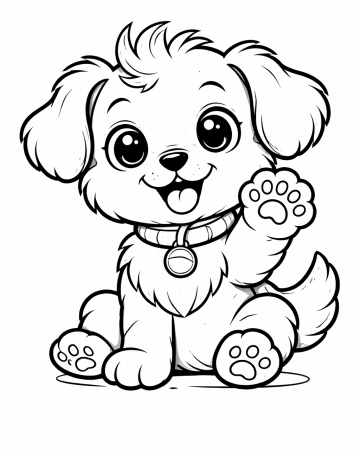 Coloriage Chiot Mignon qui fait Coucou : Dessin Animaux à Imprimer