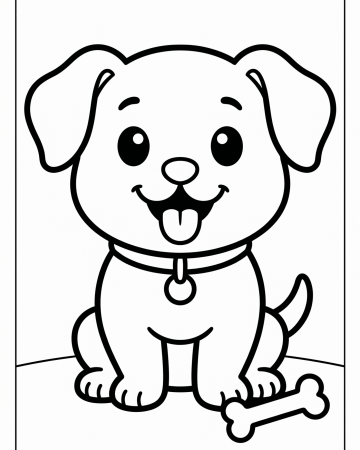 Coloriage Chiot Mignon Facile - Dessin Chien Maternelle à Imprimer