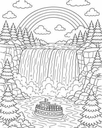 Coloriage chutes du Niagara facile - cascade à imprimer